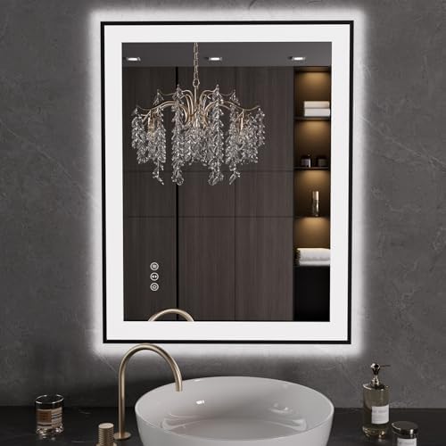 LOAAO 28X36 LED Bathroom Mirror with Black Frame