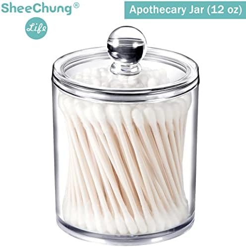 SheeChung 2 Pack Q-Tip Dispenser Clear Plastic Jars with Labels 1