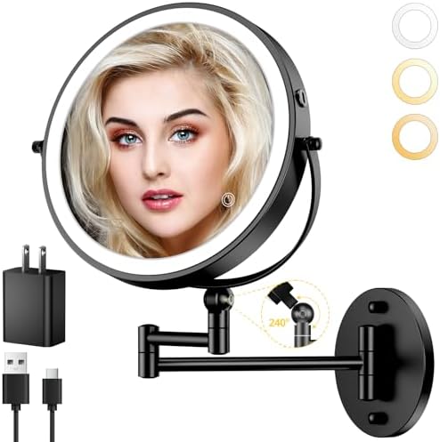 9 Wall Mounted Lighted Makeup Mirror with 1X10X Magnification