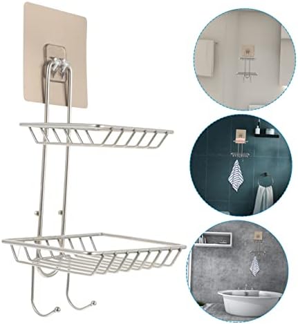 Alipis Double-Deck Soap Rack with Hooks and Sponge Holder