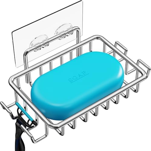Nieifi Stainless Steel Bar Soap Holder with 4 Hooks