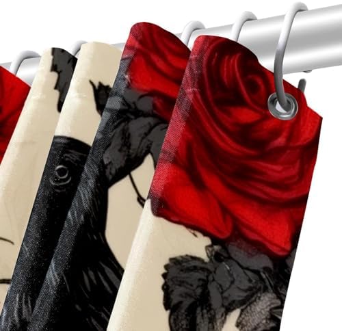 VAPOKF Ravens Skull Roses Shower Curtain Set with 12 Hooks