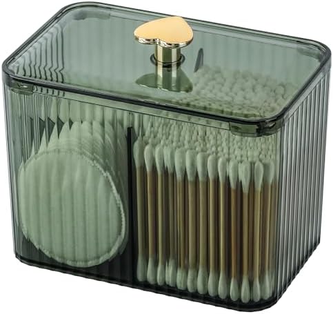 Tbestmax Qtip Holder Dispenser 3-Section Clear Container Green