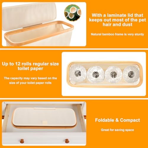 Tefola Toilet Paper Basket with Lid - 12 Roll Storage Container Beige