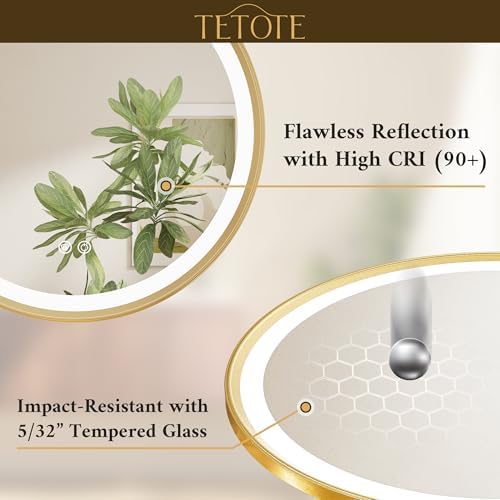 TETOTE 36 Inch Gold Round LED Mirror with Lights and Dimming