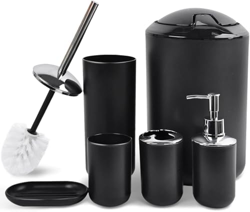 CERBIOR 6 Piece Bathroom Accessory Set Shiny Black