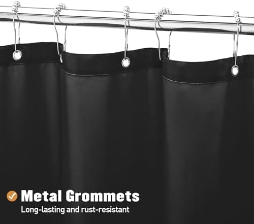 MitoVilla Black Fabric Shower Curtain Liner 72x72 Inches with 12 Plastic Hooks