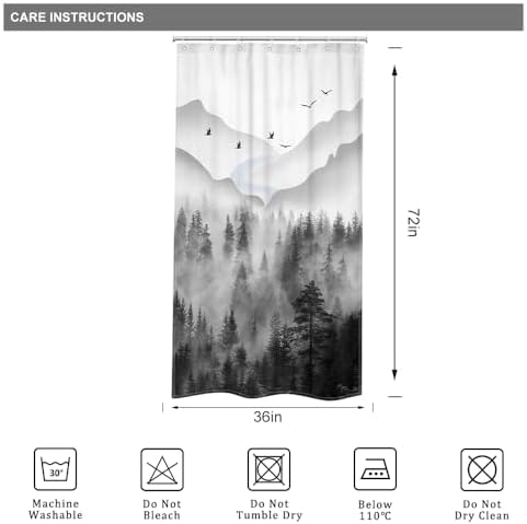 Riyidecor Misty Rainforest Shower Curtain 7 Pack Hooks
