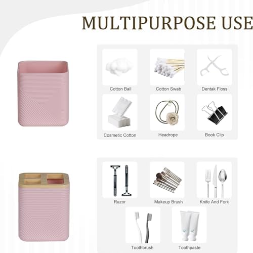 CERBIOR 6-Piece Bamboo Bathroom Accessory Set Pink 1