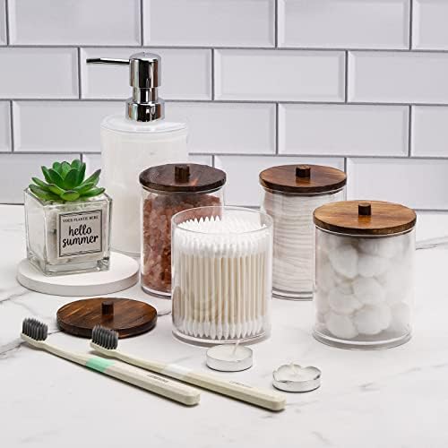 Tbestmax 4 Pack Q-Tip Holder Dispenser with Brown Wood Lids