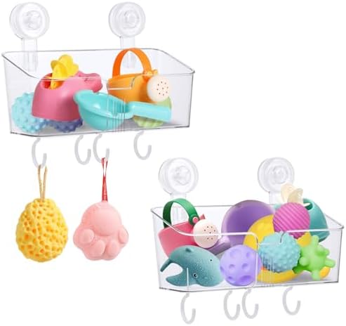 CIEOVO 2 Piece Clear Bath Toy Organizer with Suction Cup Hooks