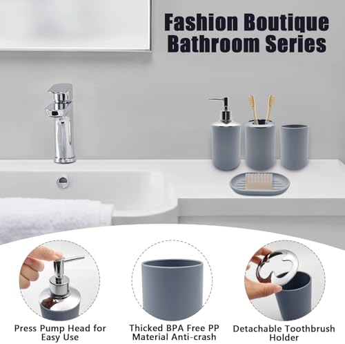 WBJKZJD 4pcs Shatter-Resistant Resin Bathroom Accessory Set Grey