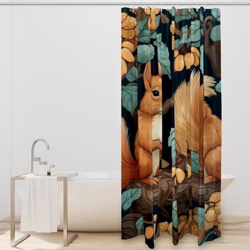 VAPOKF Cute Squirrel Shower Curtain with 12 Hooks 60x72 Inches