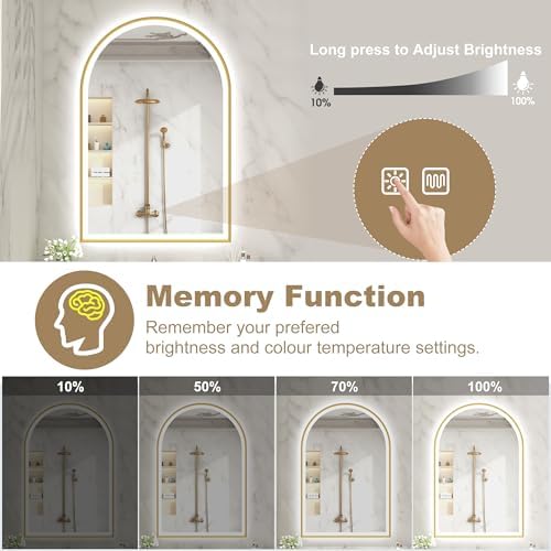 Sbagno 24x36 Arched Gold LED Mirror