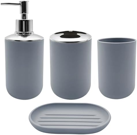 WBJKZJD 4pcs Shatter-Resistant Resin Bathroom Accessory Set Grey