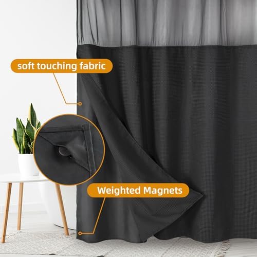 1 Pack Fabric Snap-In Shower Curtain Liner Replacement Black 70x54