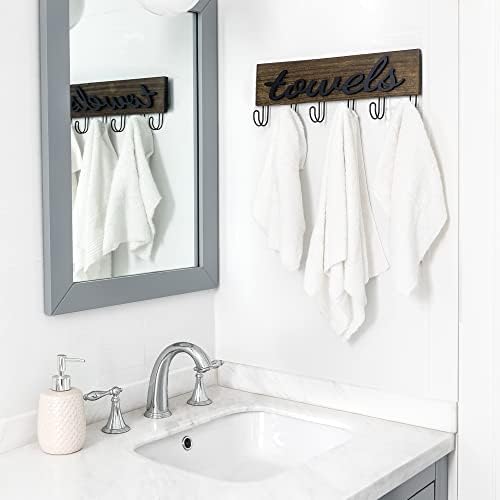 Mkono Rustic Wood Towel Rack with 6 Hooks