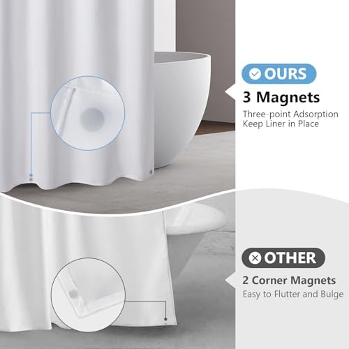 120GSM Waterproof Shower Curtain Liner with 3 Magnets - TPU Coating 71x72 Inch White