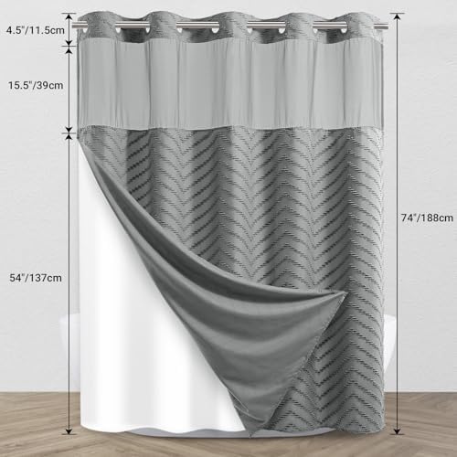 WONICY 3-in-1 Shower Curtain Set with Liner Grey 71x74 Inches