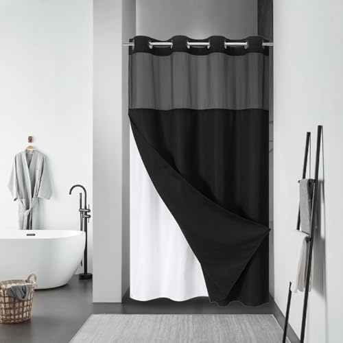 Black Waffle Wave Shower Curtain Liner Set