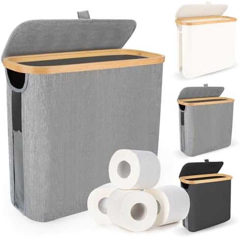 Toilet Paper Storage Basket - 9 Rolls Capacity - Bamboo Holder - Grey