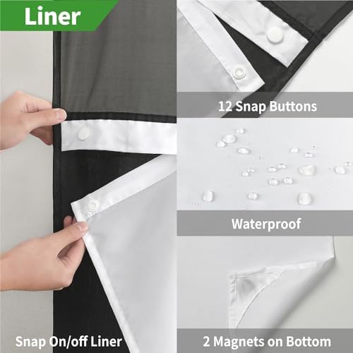 eachope Linen Textured Shower Curtain Set Black