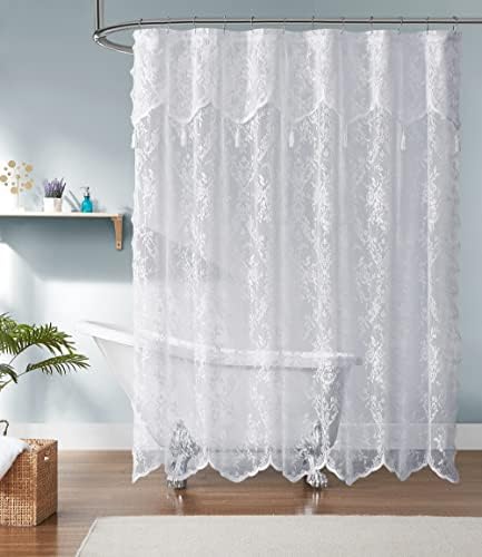 Warm Home Designs White Stall Shower Curtain 36x72 with Valance Tassels