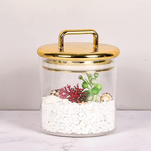 YUEJUM 16 Oz Acrylic Storage Jar with Gold Lid Bathroom Organizer