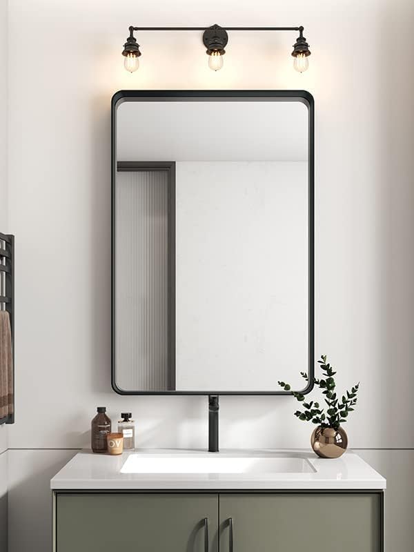 OKPAL 24x36 Inch Black Metal Wall Mirror