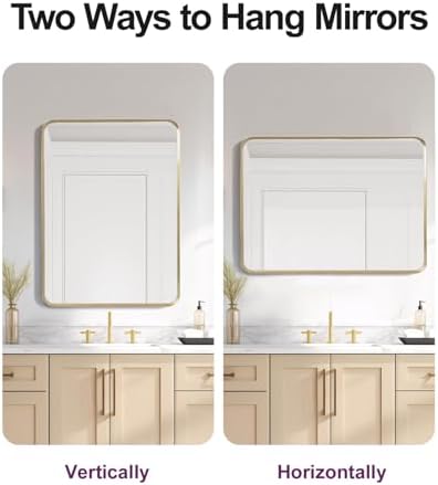 Gold Mirror 24x36 Brushed Metal Frame Wall Mounted Bathroom Mirror
