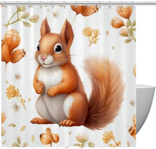 VAPOKF Cute Squirrel Shower Curtain with 12 Hooks 60x72 Inches 1