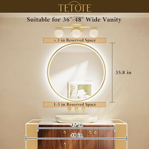 TETOTE 36 Inch Gold Round LED Mirror with Lights and Dimming