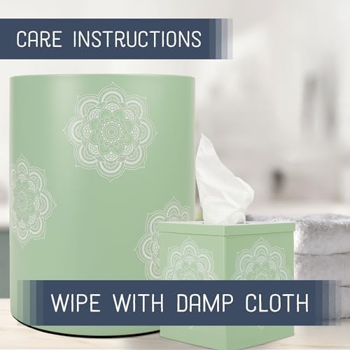 Mandala Round Trash Can and Tissue Box Holder Set
