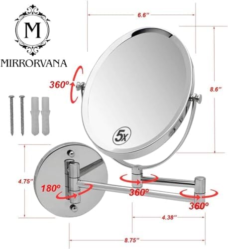 MIRRORVANA Wall Mounted Vanity Mirror 5X 1X Magnification