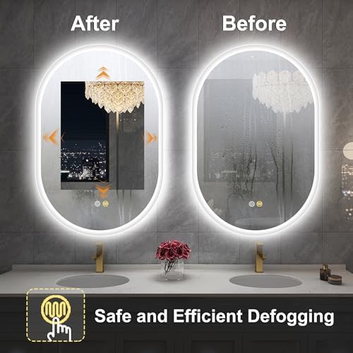 Sbagno 20x36 Inch Oval LED Mirror with Lights and Memory Function