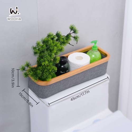 WOOHA Bamboo Toilet Paper Organizer - Collapsible Storage Basket Grey Small 1