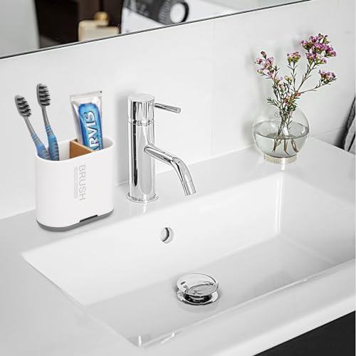 Chintu Bamboo Toothbrush Holder with 2 Slots and Drainage - Family-White