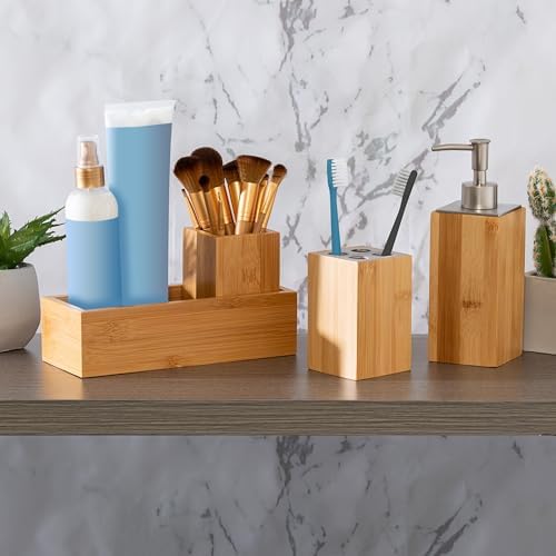 Honey-Can-Do Bamboo Bathroom Accessories Set 4-Piece