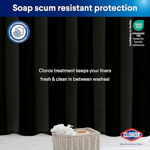 CLOROX 2-in-1 Shower Curtain Liner 72x72 Black Durable Water Resistant