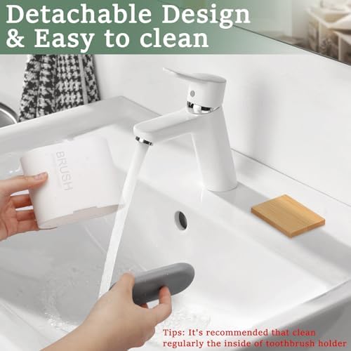 Chintu Bamboo Toothbrush Holder with 2 Slots and Drainage - Family-White