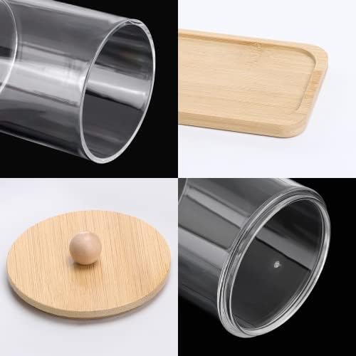 Tbestmax 10 Oz Cotton Swab Holder with Clear Jar and 3 Wood Lids