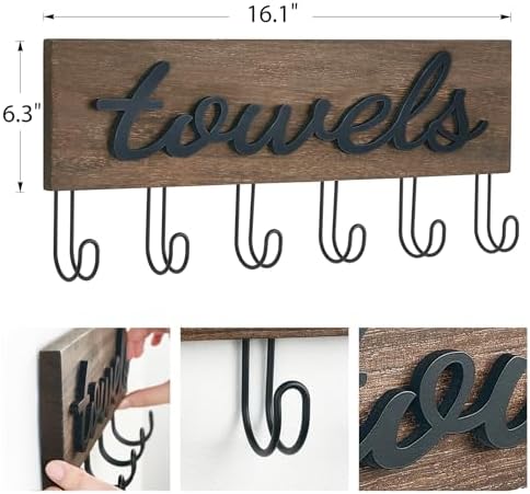 Mkono Rustic Wood Towel Rack with 6 Hooks