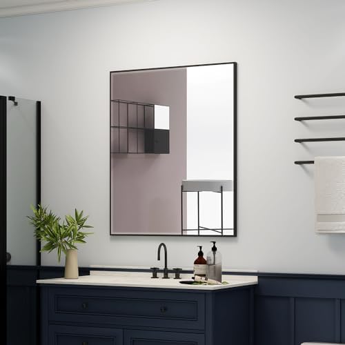 Quavikey Metal Framed Bathroom Mirror Black 30x36 Inch