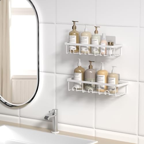Oasiteege White Shower Caddy 2-Pack Adhesive Organizer