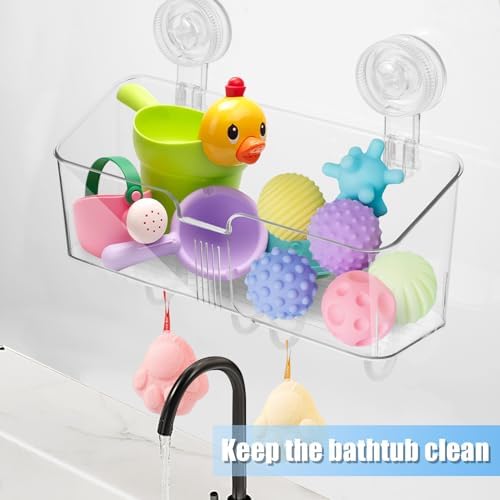 CIEOVO 2 Piece Clear Bath Toy Organizer with Suction Cup Hooks