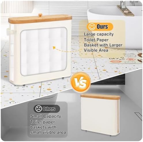 Beige Toilet Paper Basket with Lid and Large Window