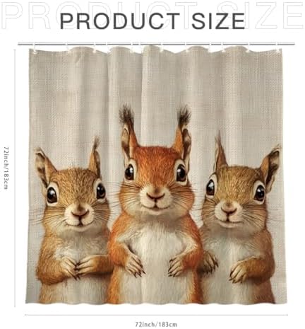 Funny Squirrel Design Shower Curtain Set with 12 Hooks 72x72
