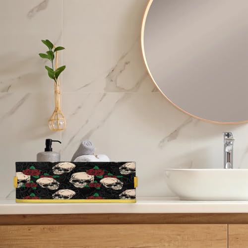 Snatocys Skull Floral Toilet Paper Basket with Handles 1