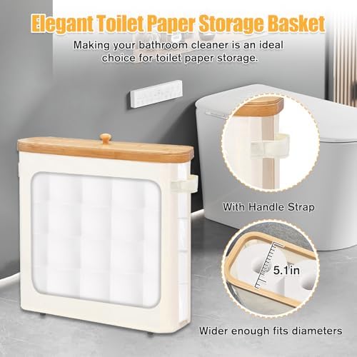 Beige Toilet Paper Basket with Lid and Large Window