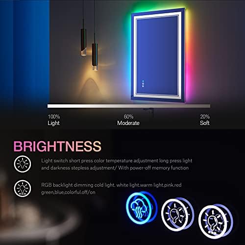 30x36 Inch RGB LED Bathroom Mirror with Anti-Fog 1